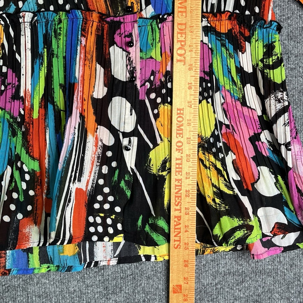 KRISS Sweden Pleated Tunic‎ Top Sz M Multicolor Abstract Vibrant Button Down Y2K - Picture 5 of 7